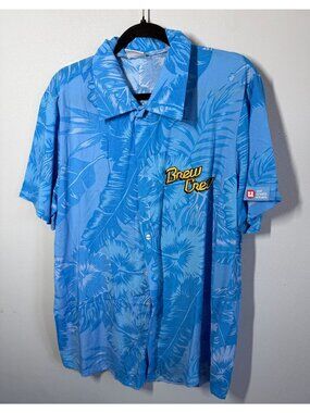 Brew Crew Hawaiian Shirt Mens XL Blue Tropical Button Up Milwaukee Brewers Top